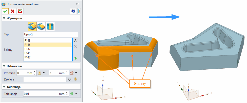 Operacje ZW3D Uproszczenie wsadowe Panel