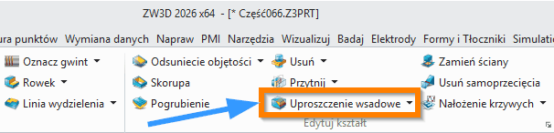 Operacje ZW3D Uproszczenie wsadowe wstążka