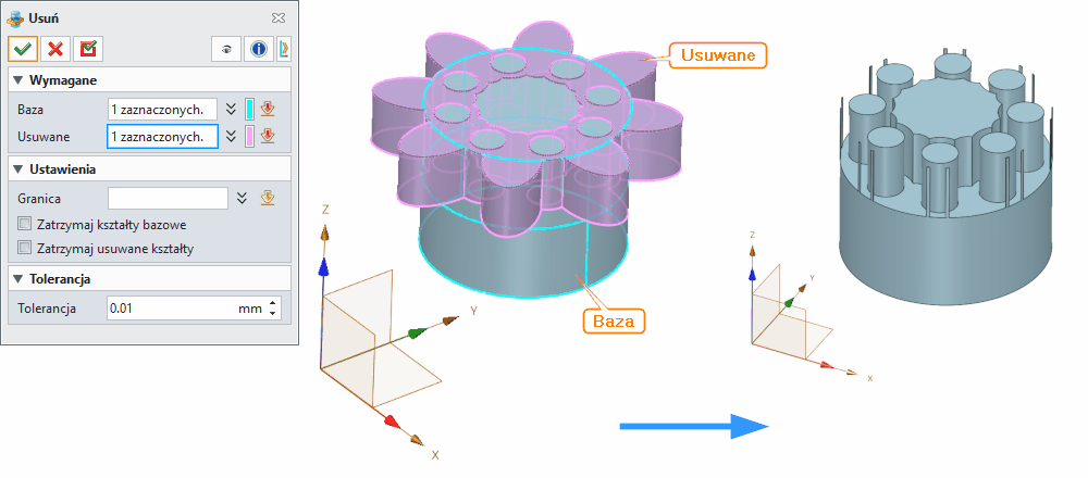 Operacje Usuń Panel ZW3D