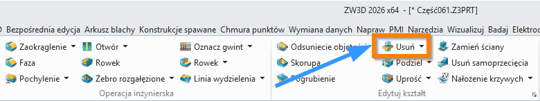 Operacje Usuń wstążka ZW3D
