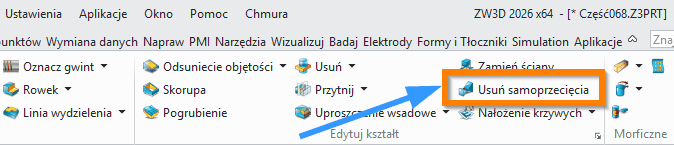 Operacje Usuń samoprzecięcia wstążka ZW3D