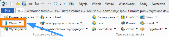 Operacje Walec ZW3D wstążka