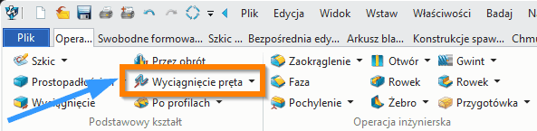 Operacje ZW3D Wyciągniecie pręta wstążka