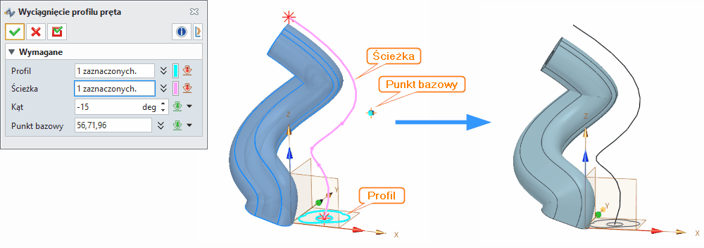 Operacje Wyciągnięcie profilu pręta ZW3D Panel