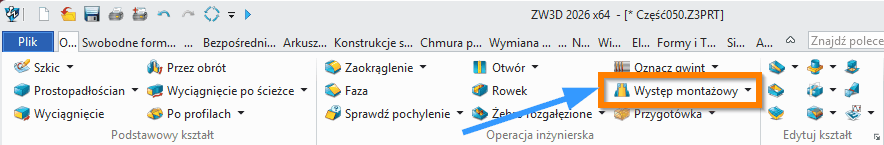 Operacje Występ montażowy wstążka - ZW3D