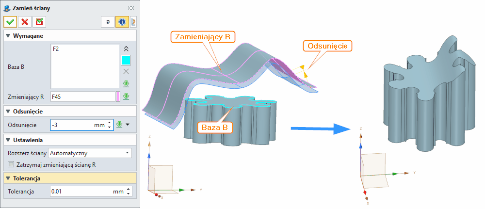 Operacje Zamień ściany Panel ZW3D