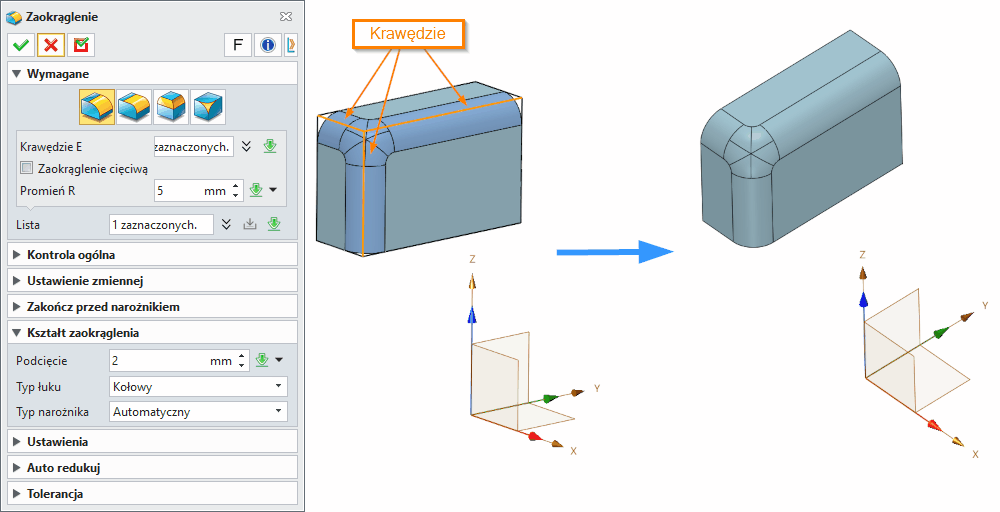 Operacje Zaokraglenie ZW3D Panel