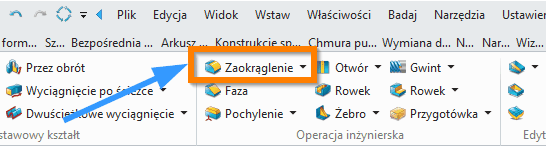 Operacje ZW3D Zaokrąglenie wstążka