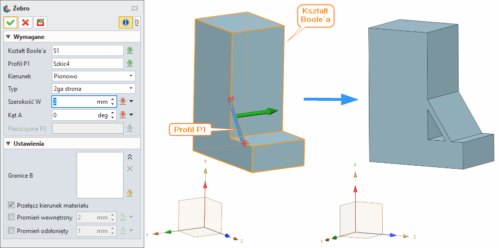 Operacje ZW3D Żebro Panel