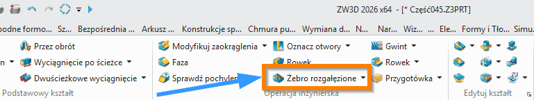 Operacje Żebro rozgałęzione wstążka ZW3D