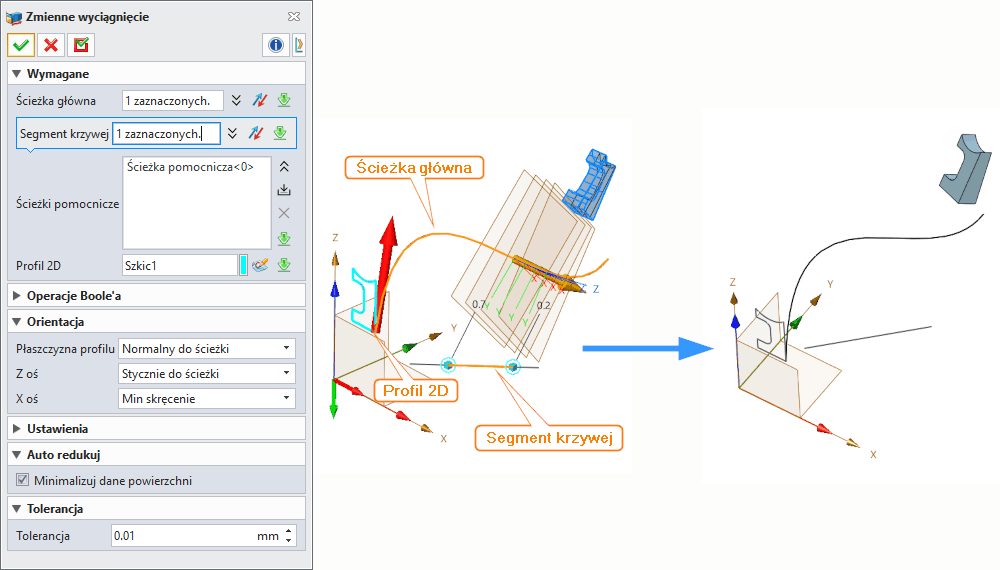 Operacje Zmienne ZW3D wyciągnięcie Panel