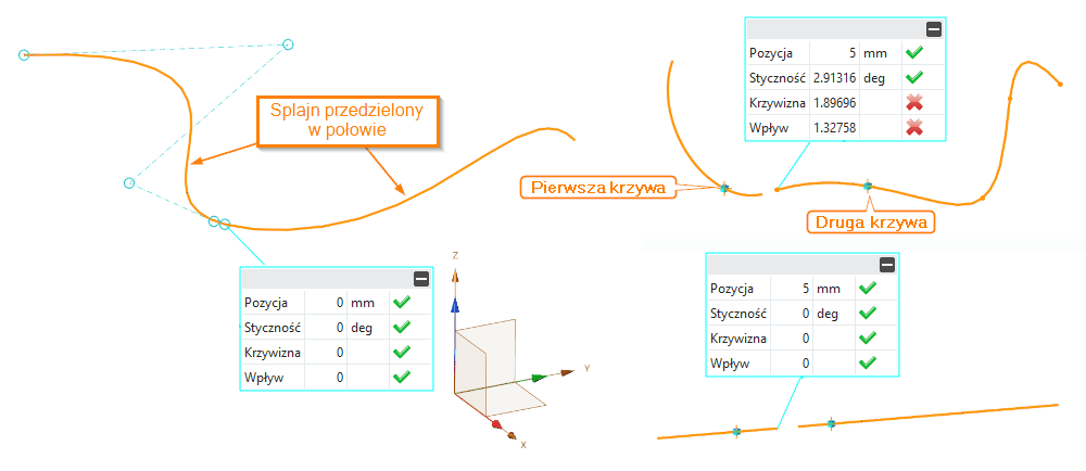Szkic3D Ciągłość krzywej ZW3D Panel opcje