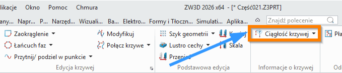 Szkic3D Ciągłość krzywej wstążka ZW3D