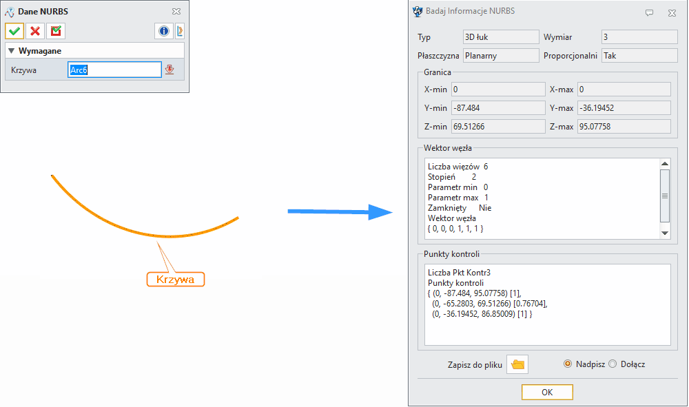 Szkic3D Dane nurbs ZW3D Panel