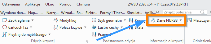 Szkic3D Dane nurbs ZW3D - wstążka