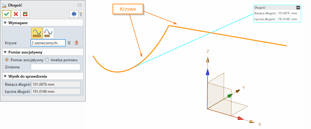 Szkic3D ZW3D Długość Panel