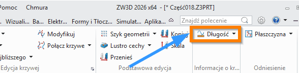 Szkic3D Długość ZW3D wstążka