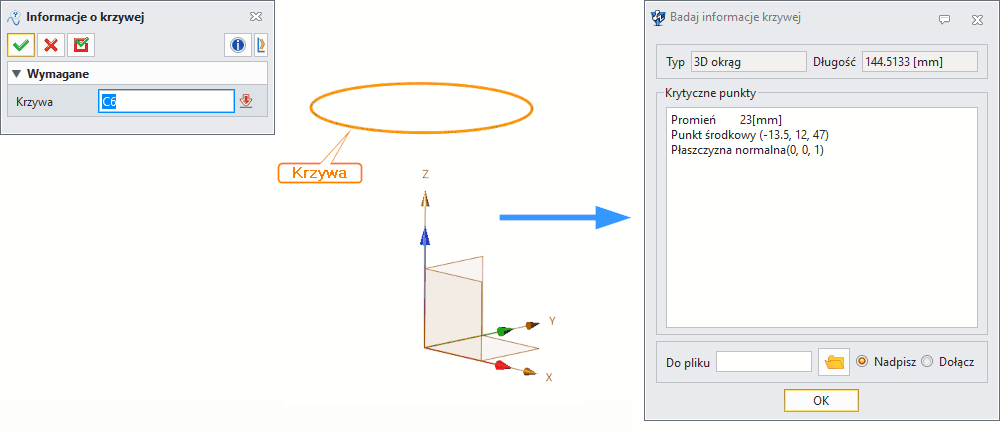 Szkic3D Informacje o krzywej ZW3D Panel