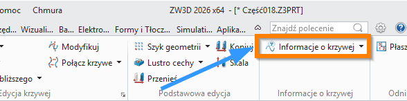 Szkic3D Informacje o krzywej wstążka ZW3D