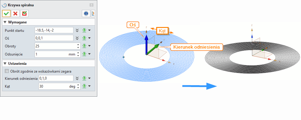 Szkic3D Krzywa spiralna ZW3D Panel