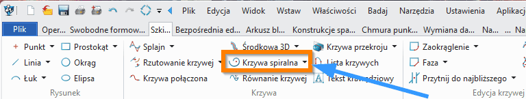 Szkic3D Krzywa spiralna ZW3D wstążka