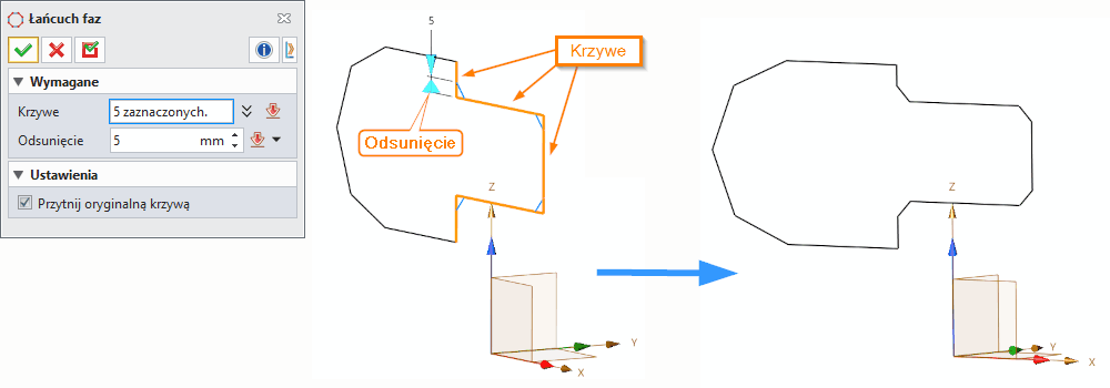 Szkic3D ZW3D Łańcuch faz Panel