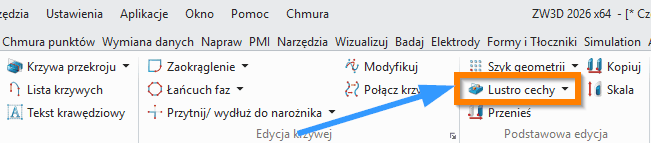 Szkic3D Lustro cechy ZW3D wstążka