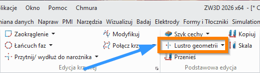 Szkic3D Lustro geometrii ZW3D wstążka