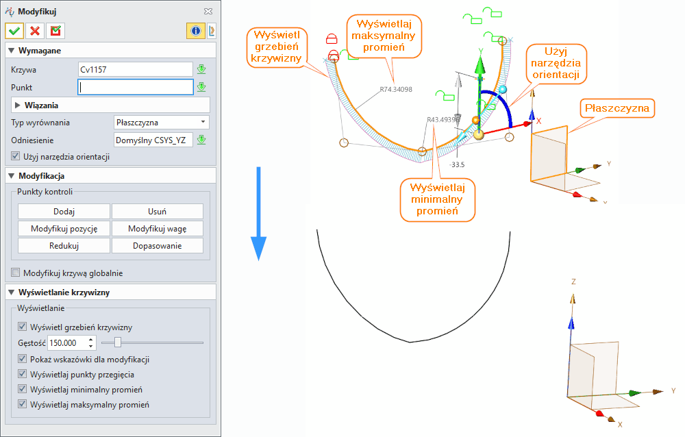 Szkic3D Modyfikuj ZW3D Panel
