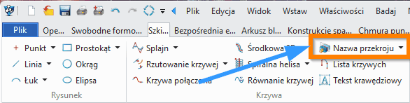 Szkic3D ZW3D Nazwa przekroju wstążka