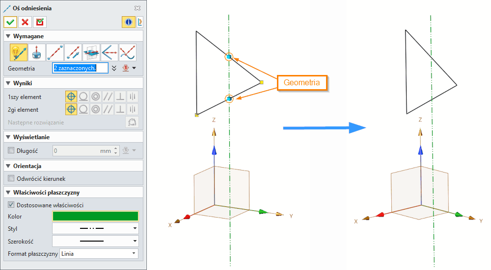 Szkic3D Oś odniesienia ZW3D - Panel
