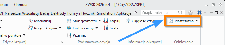 Szkic3D Płaszczyzna ZW3D wstążka