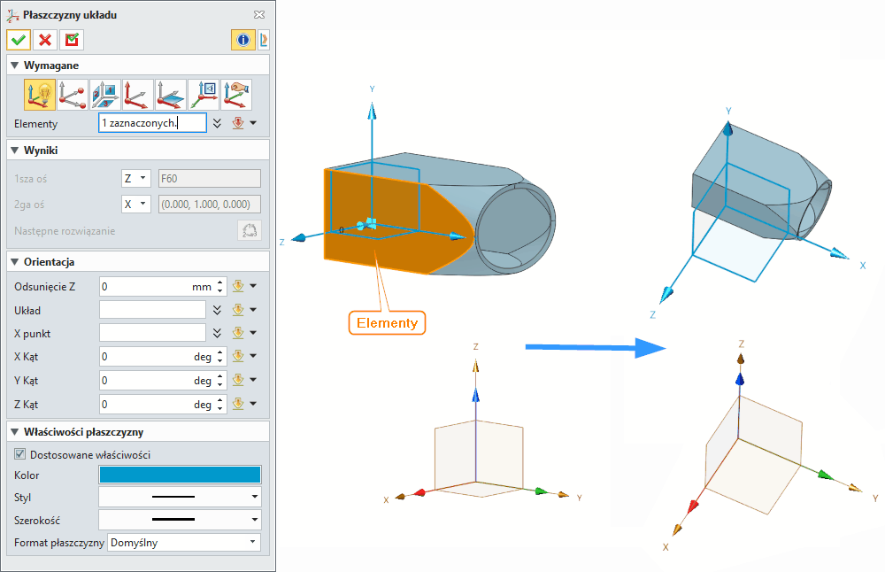 Szkic3D ZW3D Płaszczyzny układu Panel