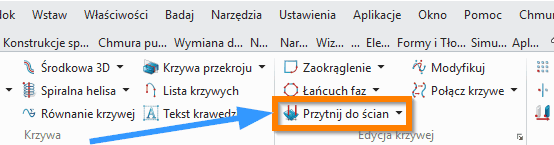 Szkic3D ZW3D - Przytnij do ścian wstążka