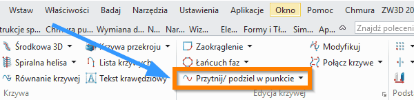 Szkic3D Przytnij podziel w punkcie wstazka