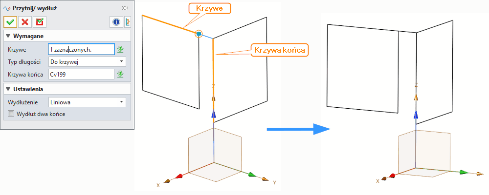 Szkic3D ZW3D Przytnij wydluż Panel