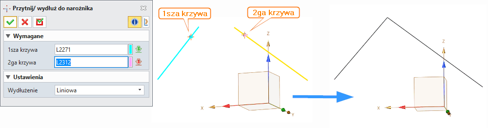 Szkic3D Przytnij wydluż do narożnika ZW3D Panel