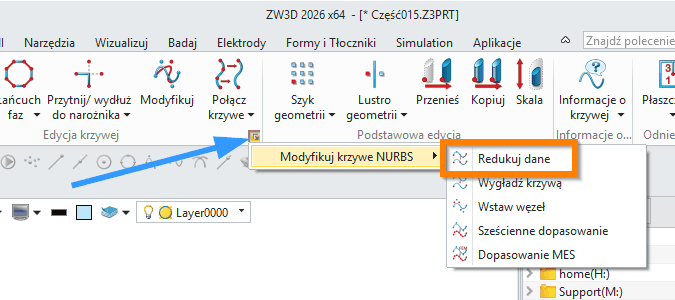 Szkic3D Redukuj dane wstążka - ZW3D