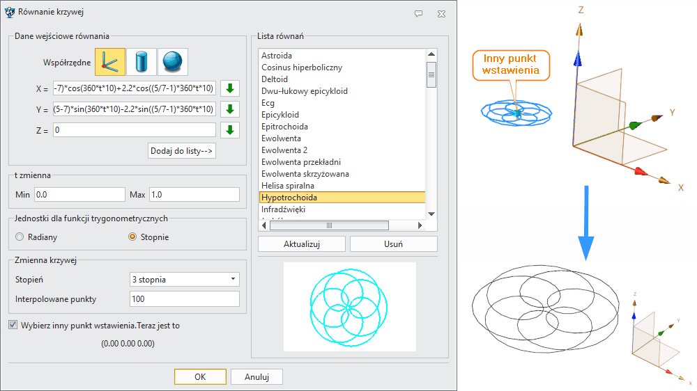 Szkic3D Model matematyczny krzywej ZW3D Panel