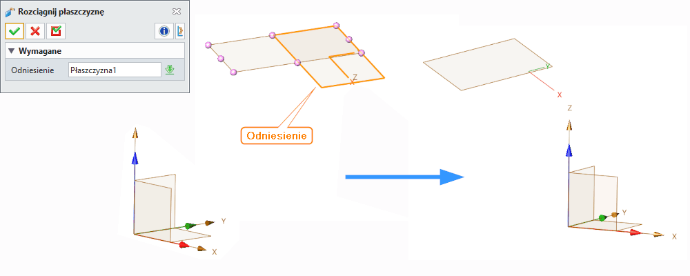 Szkic3D Rozciągnij płaszczyznę ZW3D Panel