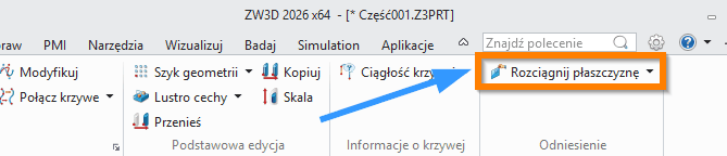 Szkic3D ZW3D Rozciągnij płaszczyznę wstążka