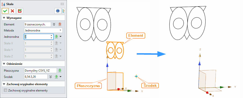 Szkic3D Skala ZW3D - Panel