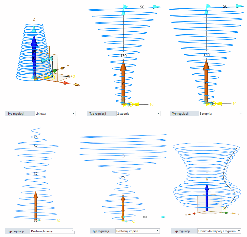 Szkic3D Spiralna helisa ZW3D Opcje