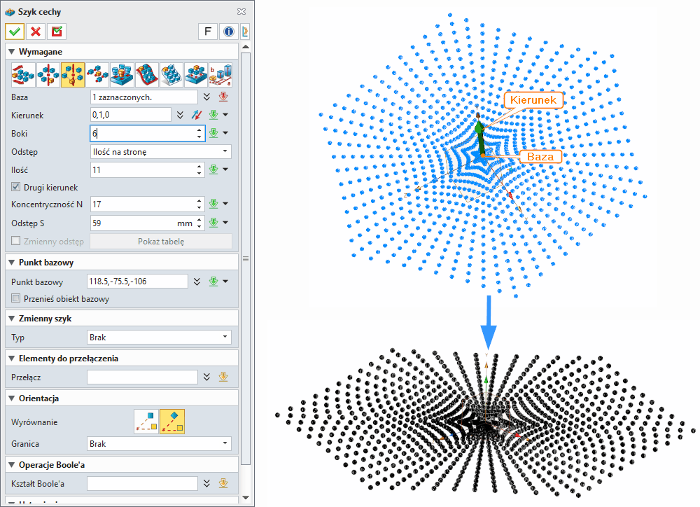 Szkic3D Szyk cechy ZW3D - Panel