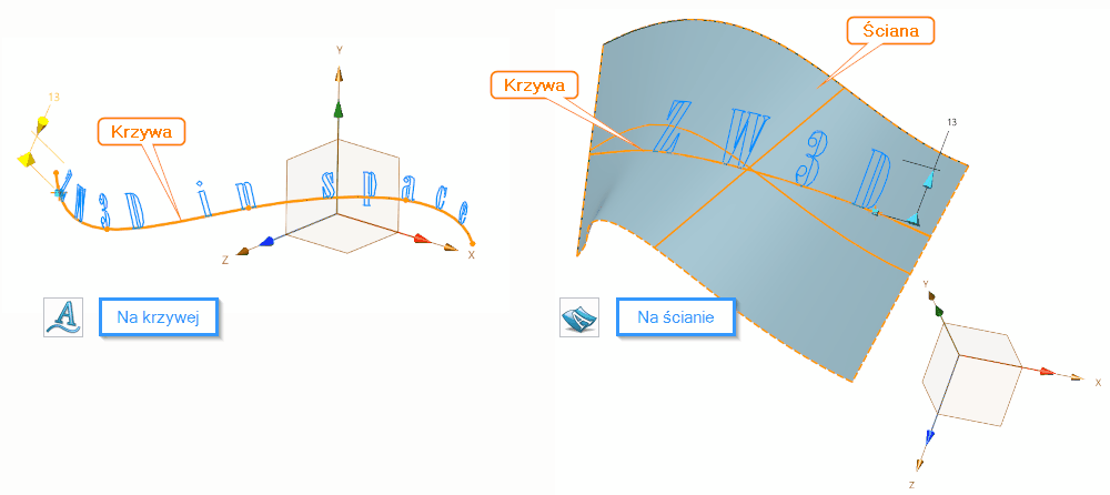 Szkic3D Tekst po ścieżce ZW3D Opcje