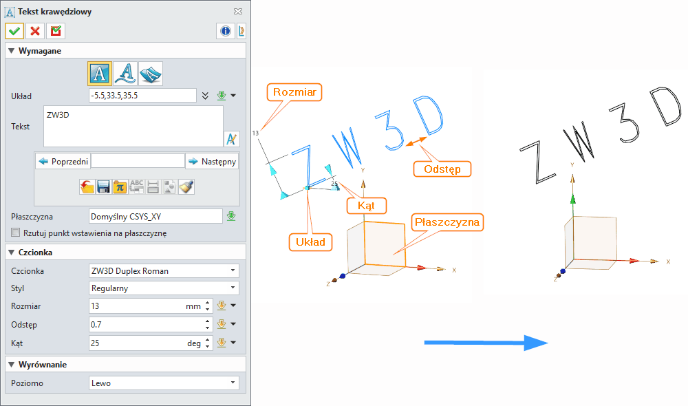 Szkic3D Tekst krawędziowy Panel
