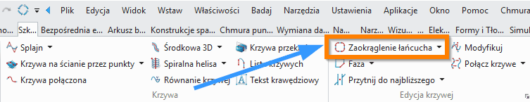Szkic3D Zaokraglenie ZW3D łańcucha wstążka