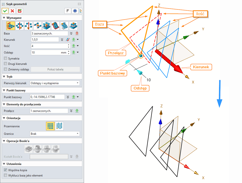 Szkic3d ZW3D - Szyk geometrii Panel