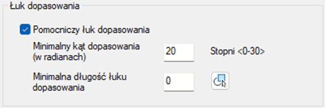 Łuk dopasowania przy ustawieniach wektoryzacji