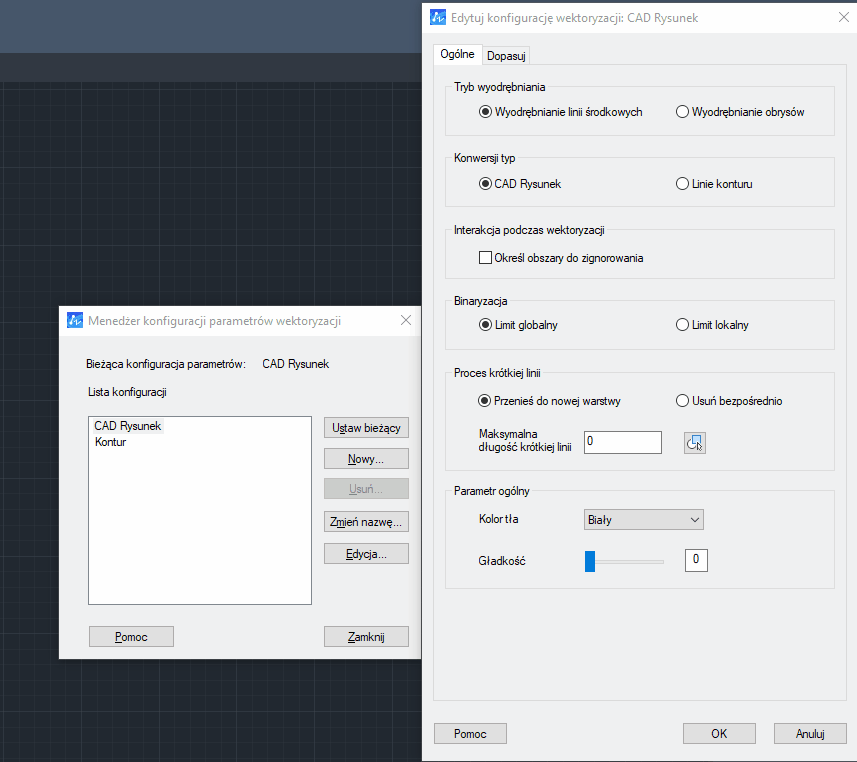 Opcje wektoryzacji w programie ZWCAD 2025